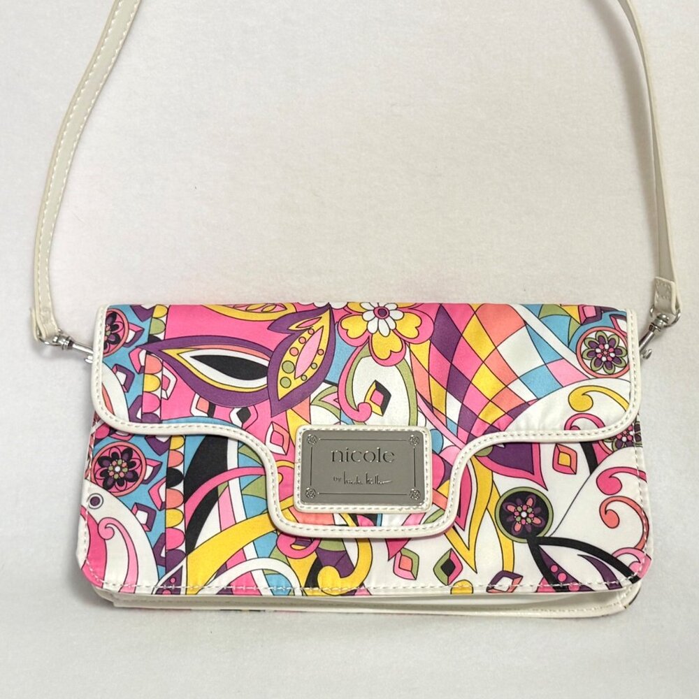 Vintage Nicole Miller Multicolor Abstract Print Mod Crossbody Purse